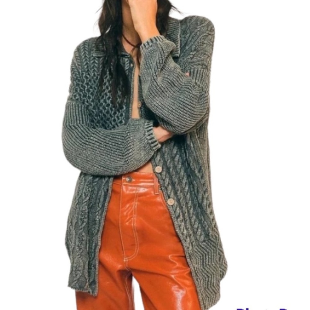 Free People Say Anything Cable Knit Cardigan Sweater S
